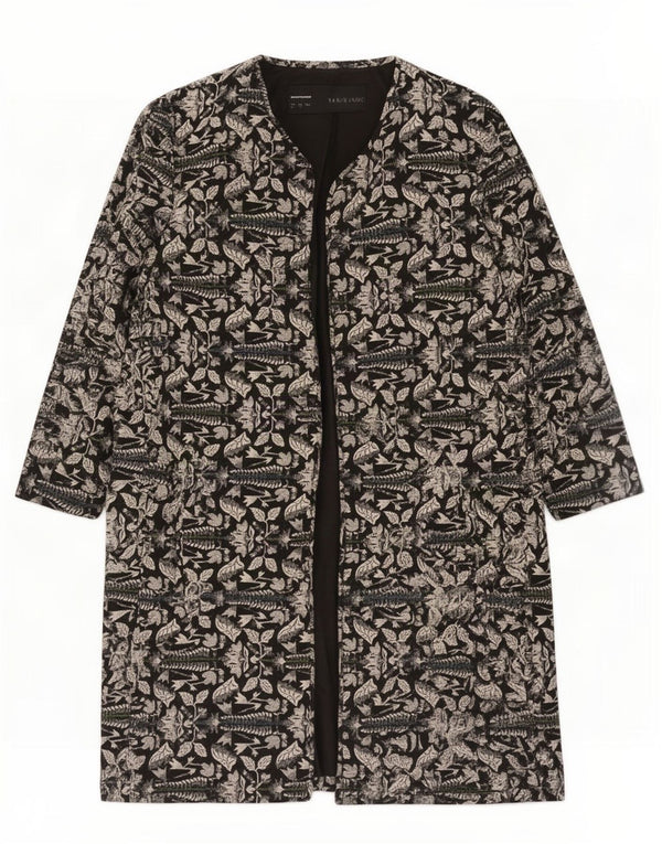 Zara Womens 3/4 Sleeve Open Overcoat UK 14 Medium Black Floral