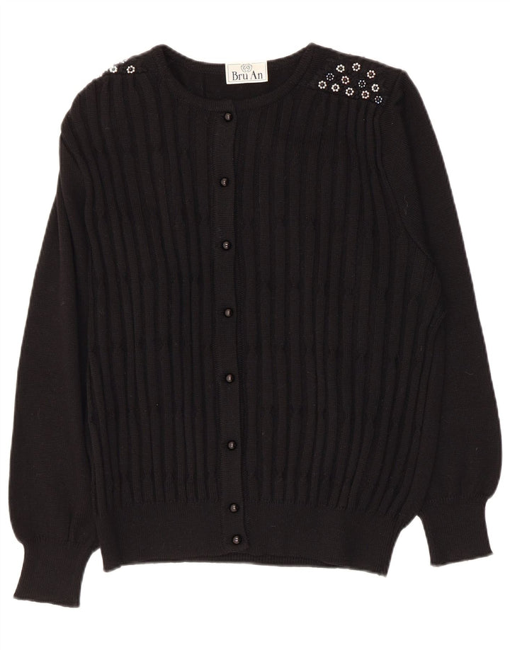 Vintage Womens Cardigan Sweater UK 14 Medium Black Virgin Wool