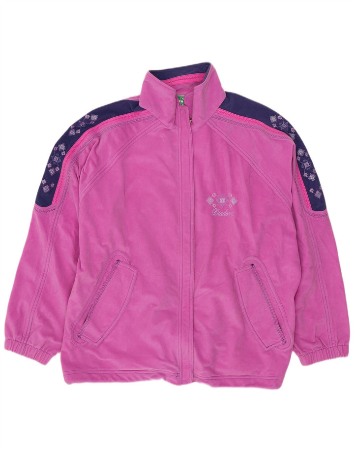 DIADORA Womens Graphic Fleece Jacket UK 14 Medium Pink Colourblock