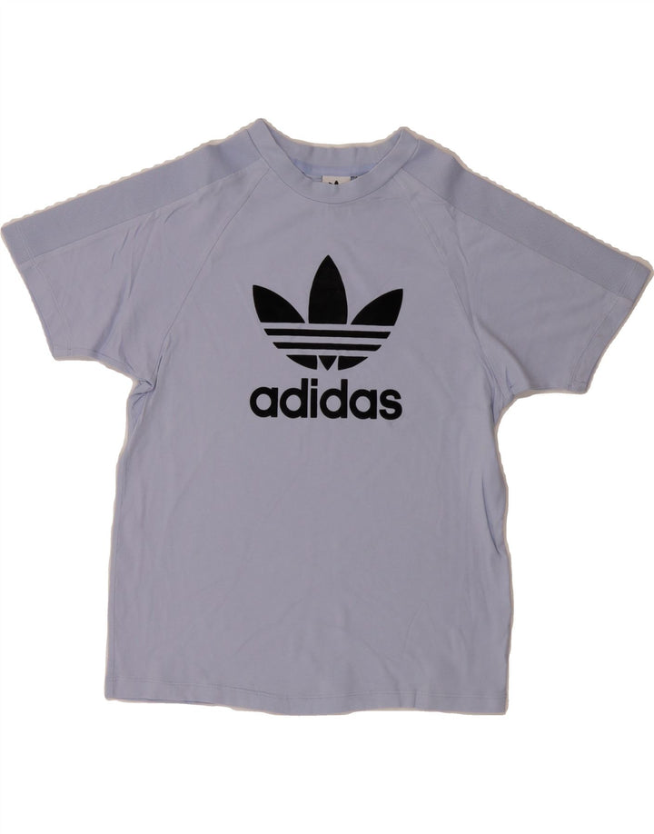 ADIDAS Womens Graphic T-Shirt Top UK 10 Small Blue Vintage Adidas and Second-Hand Adidas from Messina Hembry 