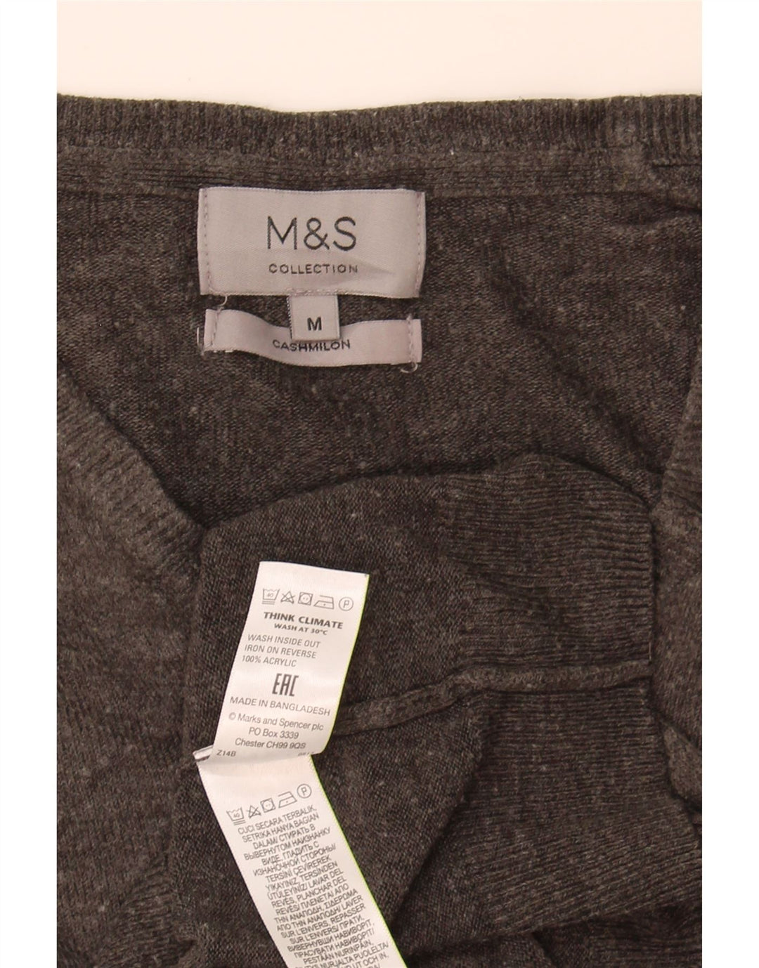 Marks & Spencer Mens V-Neck Jumper Sweater Medium Grey Acrylic