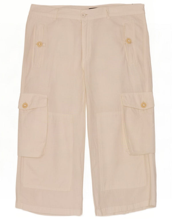 WPM Mens Cargo Capri Trousers W33 L21 White Cotton