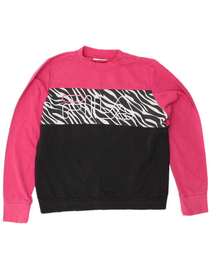 FILA Womens Oversized Sweatshirt Jumper UK 10 Small Pink Colourblock