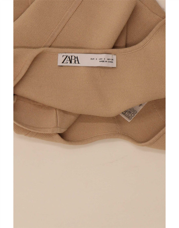 Zara Damen Ärmelloses Crop Top UK 8 Small Beige Nylon