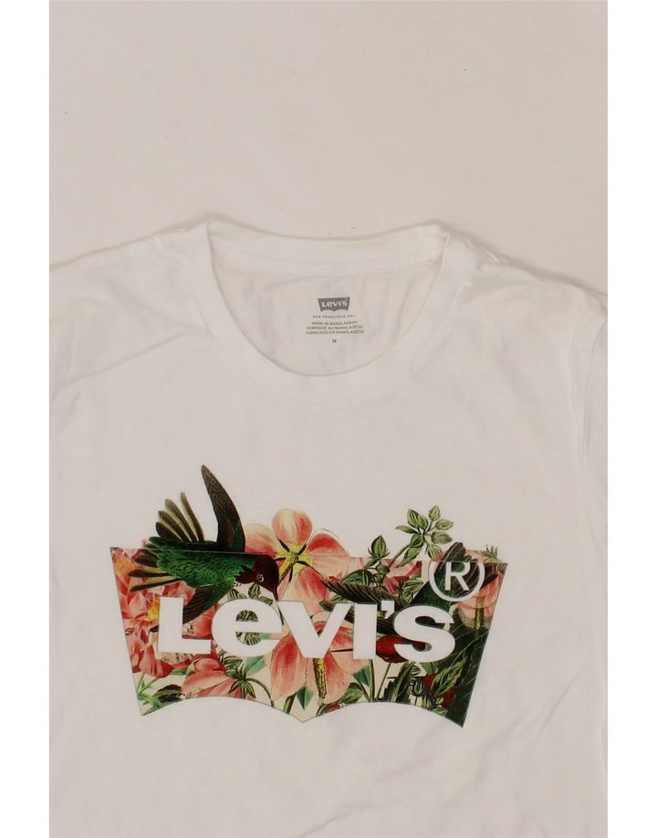 LEVI'S Womens Graphic T-Shirt Top UK 14 Medium White Cotton Vintage Levi's and Second-Hand Levi's from Messina Hembry 