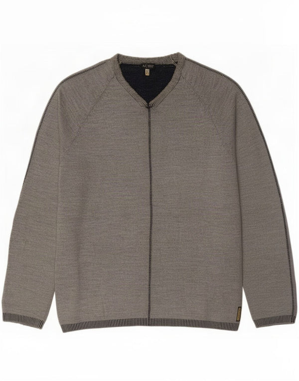 Maglione maglione da uomo con scollo a V Armani Jeans 2XL cotone chiazzato grigio