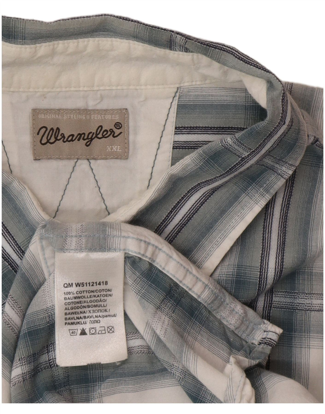 Wrangler Mens Short Sleeve Shirt 2XL Blue Check Cotton