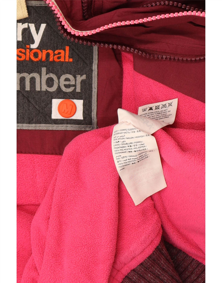 Superdry Womens Hooded Bomber Jacket UK 14 Medium Burgundy Polyester