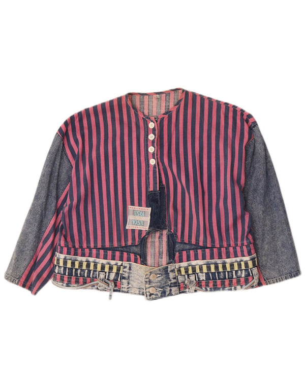 Top cardigan vintage da donna con maniche a 3/4 EU 40/42 medio a righe blu navy