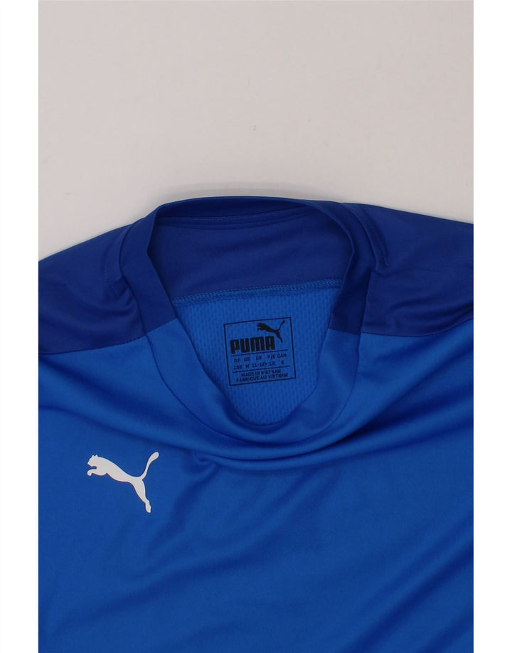 PUMA Boys T-Shirt Top 11-12 Years Blue Colourblock Polyester Vintage Puma and Second-Hand Puma from Messina Hembry 