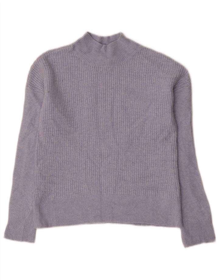 Hobbs Womens Crop Turtle Neck Jumper Sweater UK 12 Medium Blue Viscose