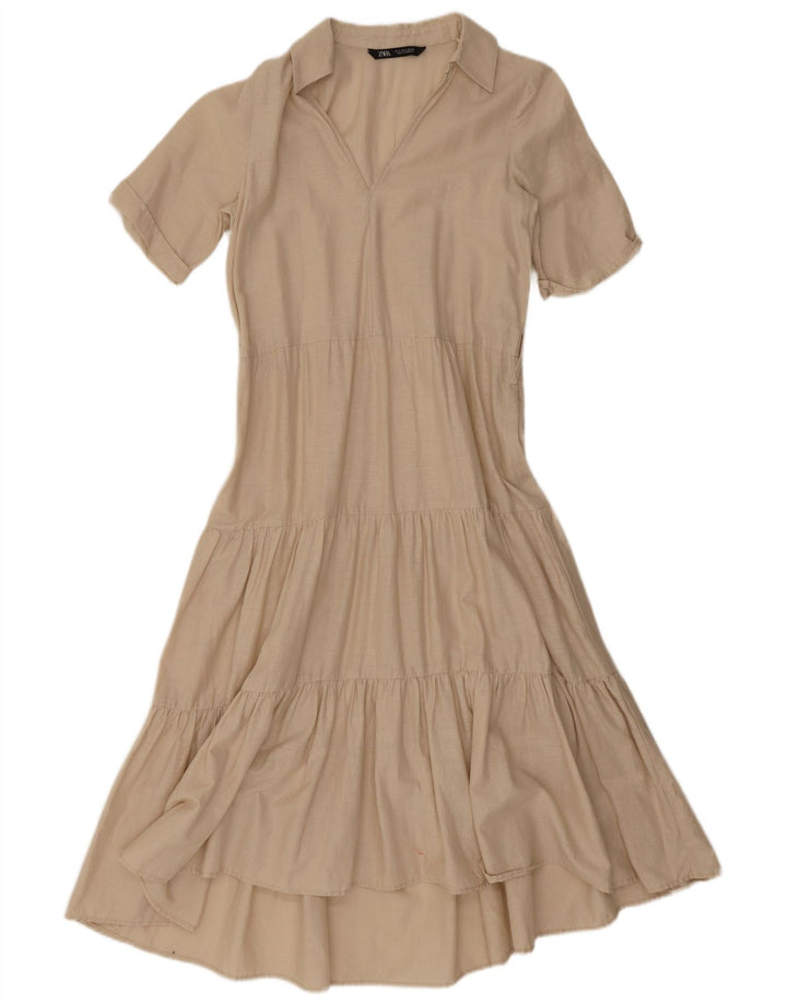 Zara Womens A-Line Dress UK 10 Small Beige