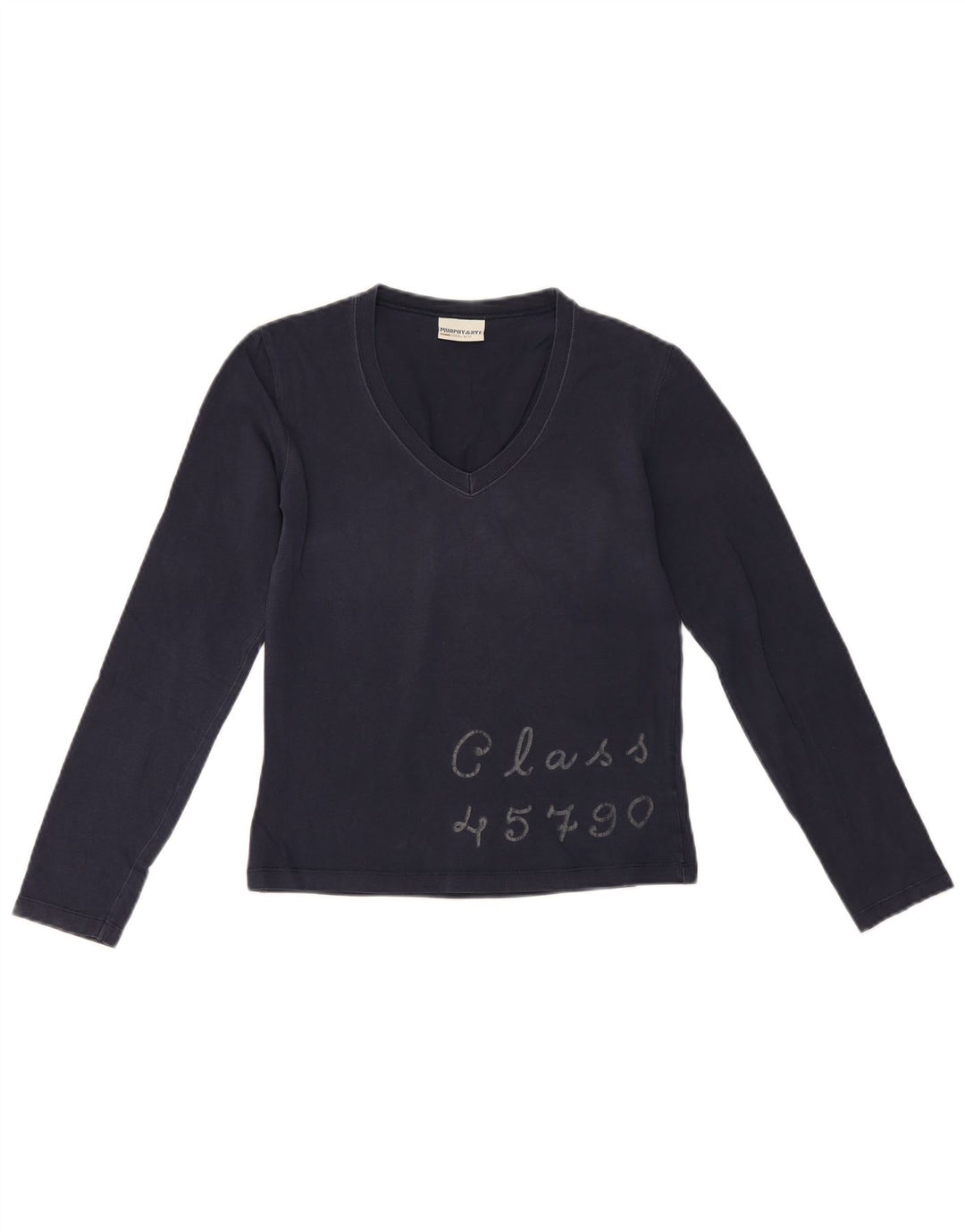Murphy & Nye Womens Crop Graphic Top Long Sleeve UK 10 Small Navy Blue