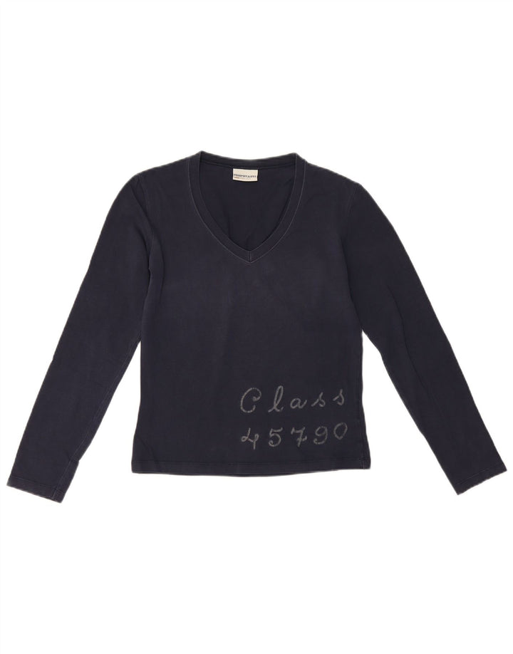 Murphy & Nye Womens Crop Graphic Top Long Sleeve UK 10 Small Navy Blue