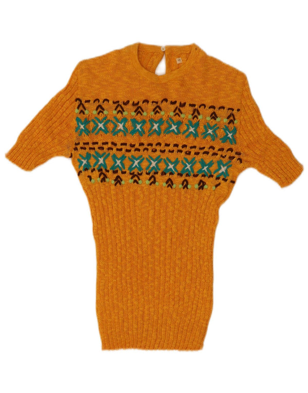 Vintage strikbluse til kvinder IT 48 XL Yellow Fair Isle