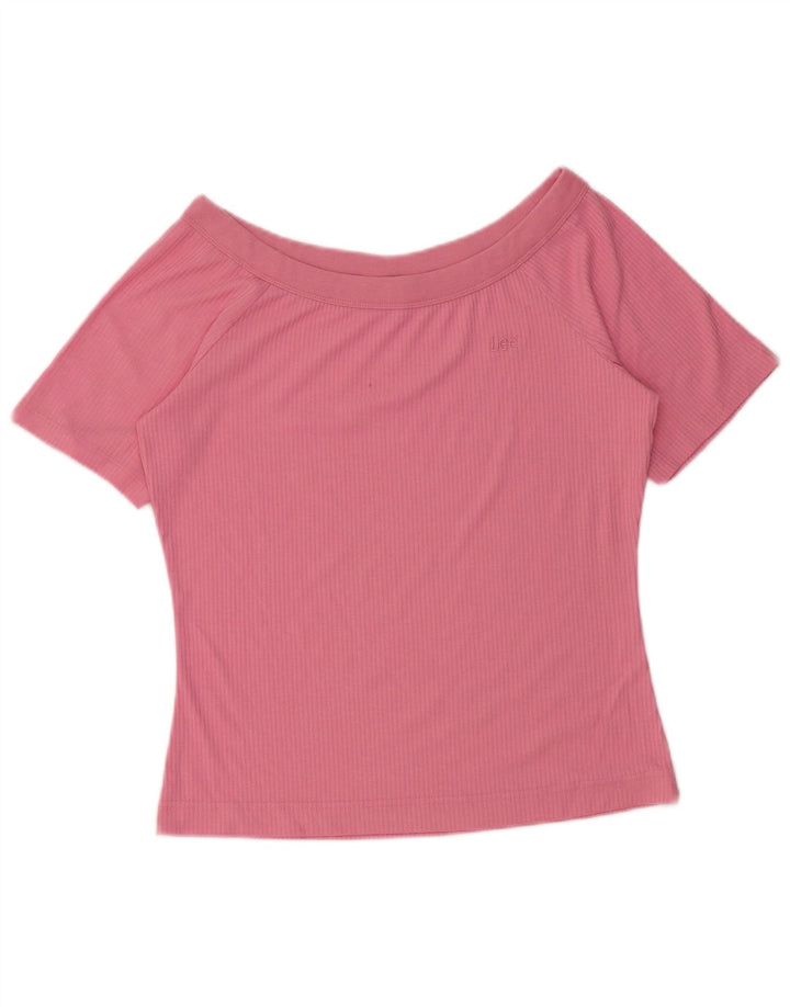 Lee Womens Crop Off Shoulder Top UK 14 Large Pink