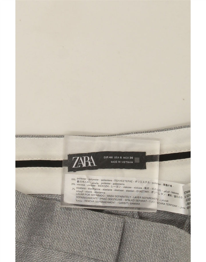 Calça feminina ZARA de terno reto EU 40 médio W30 L26 poliéster cinza
