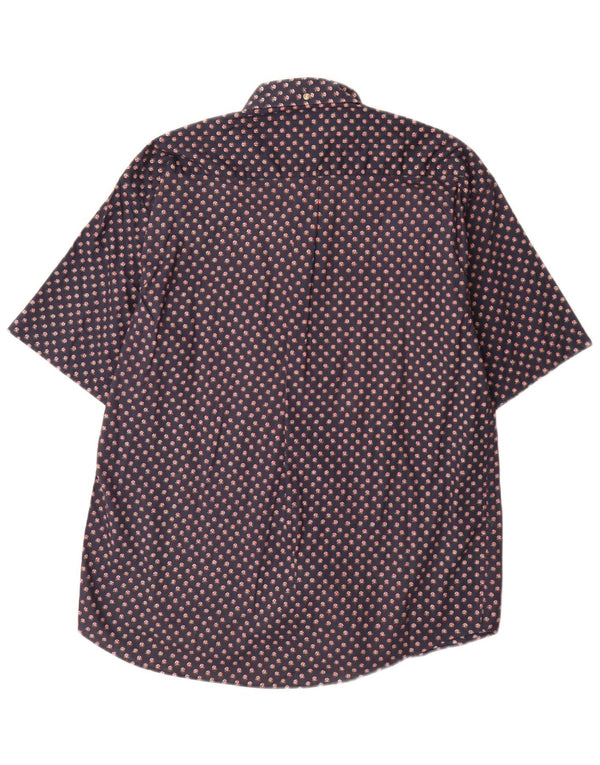 Vintage hombres camisa de manga corta grande azul marino floral algodón