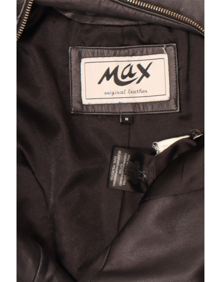 Max Womens Crop Biker Læderjakke UK 12 Medium Sort Læder