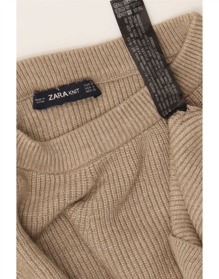 Zara Womens Crop Oversized Boat Neck Jumper Sweater UK 14 Medium Brown