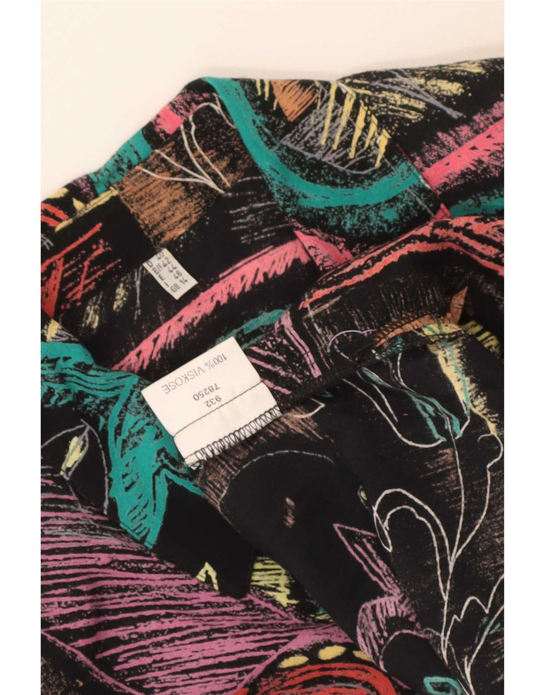 Chemisier chemise femme vintage UK 14 grand patchwork multicolore viscose
