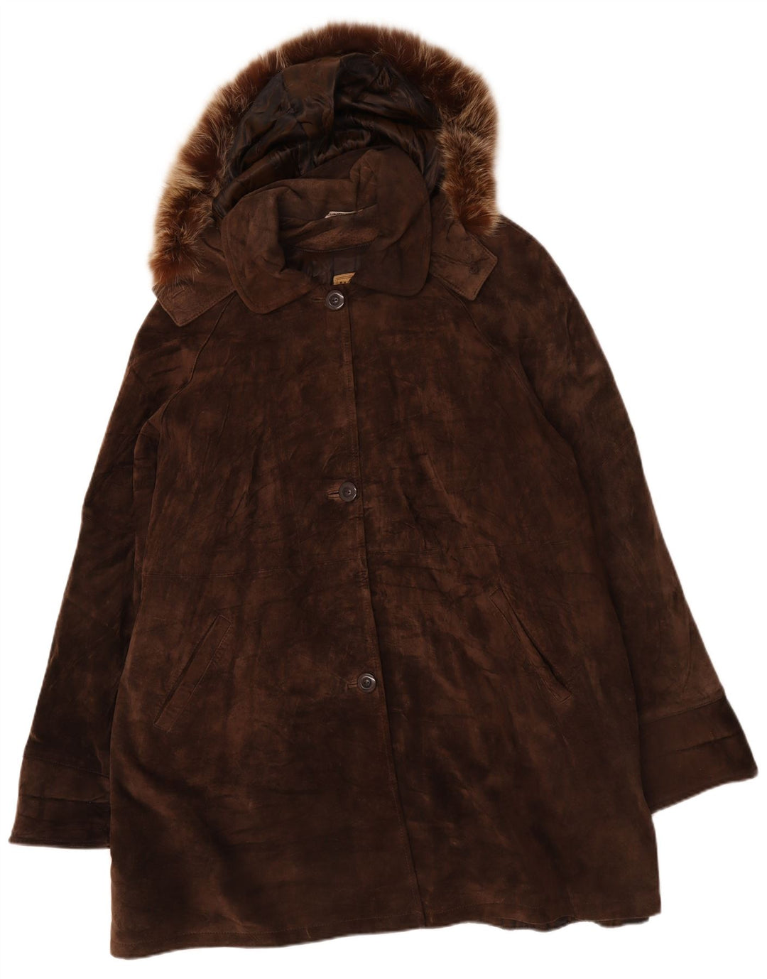 Privilegi Womens Oversized Hooded Suede Overcoat IT 48 XL Brown Leather