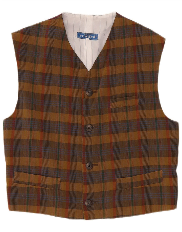 Renard Mens Waistcoat Large Multicoloured Check Linen