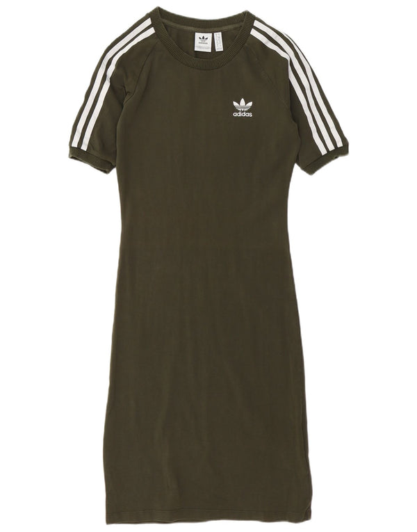 Adidas Damen T-Shirt Kleid UK 10 Small Grüne Baumwolle