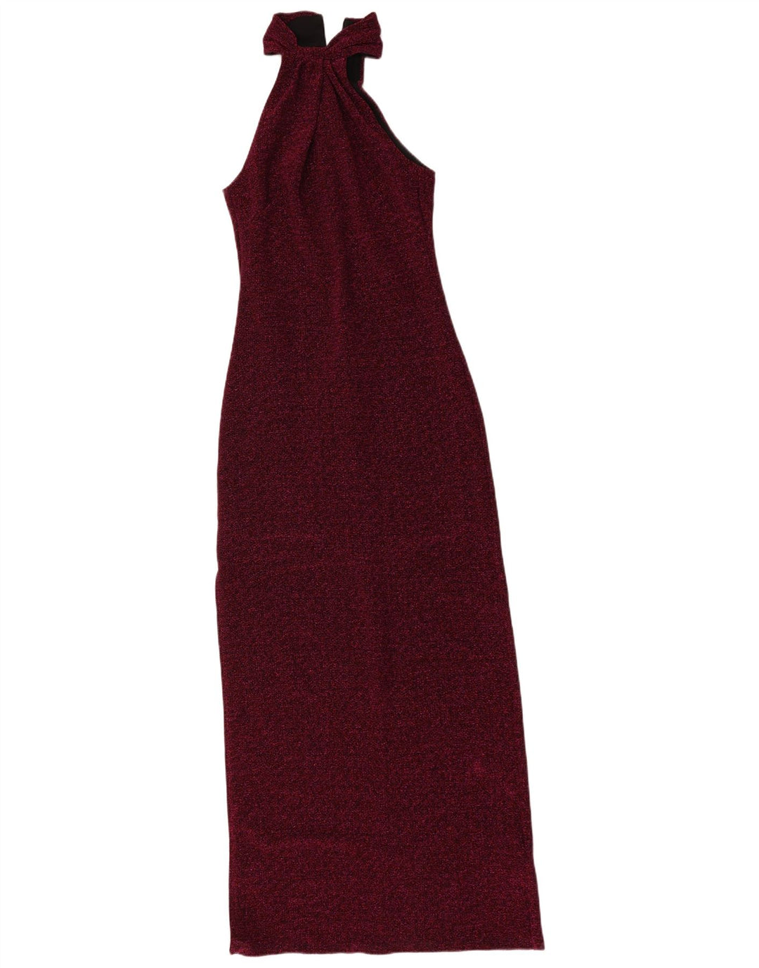 Vintage Womens Maxi Halter Dress UK 8 Small Maroon Flecked Polyester