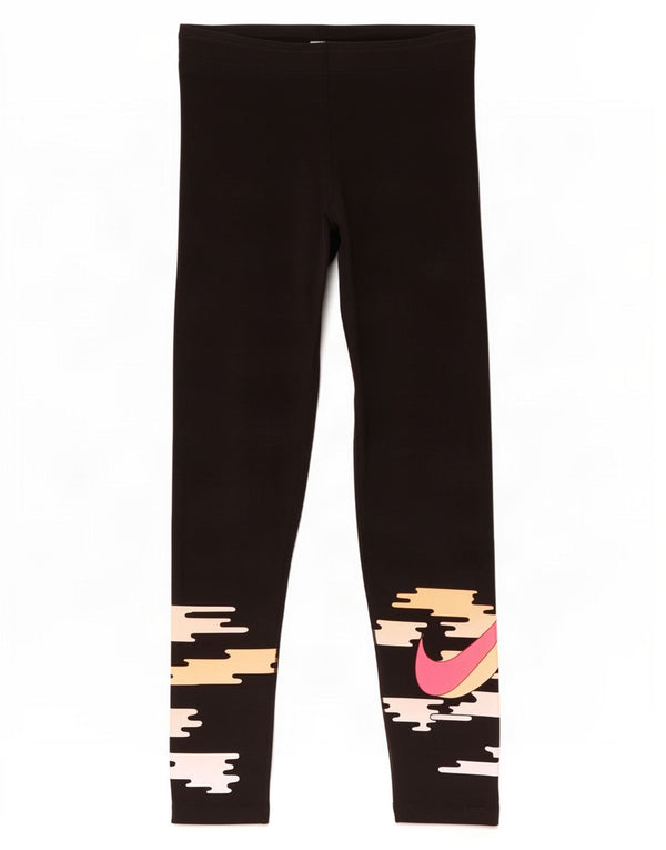 Nike Womens Dri Fit Graphic Leggings UK 12 Mittelschwarze Baumwolle