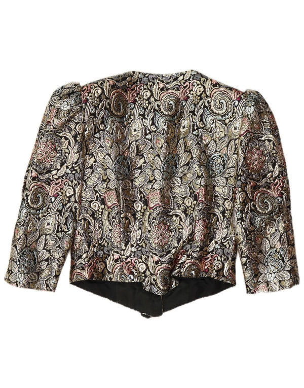 Giacca bolero vintage da donna con maniche a 3/4 UK 16 grande motivo cachemire multicolore