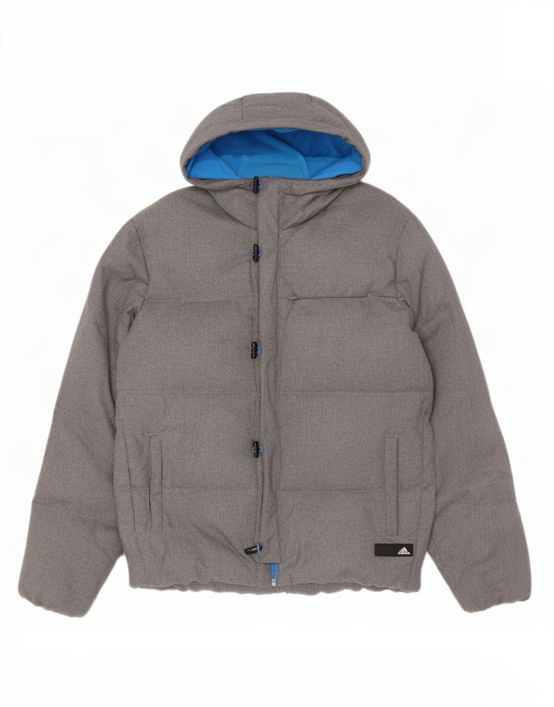 Adidas Chaqueta acolchada holgada con capucha para hombre UK 38 Poliéster gris medio