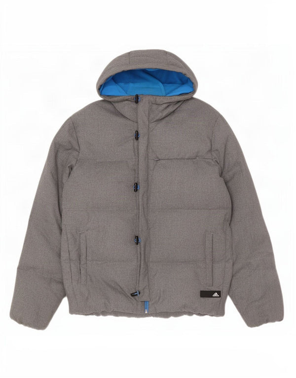 Adidas Chaqueta acolchada holgada con capucha para hombre UK 38 Poliéster gris medio