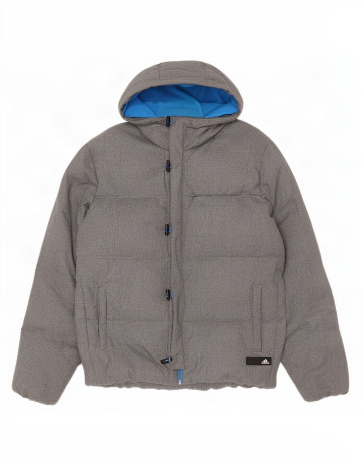 Adidas Chaqueta acolchada holgada con capucha para hombre UK 38 Poliéster gris medio