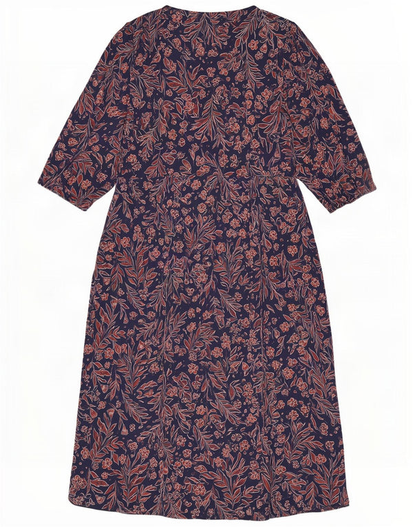 Abito lungo da donna con maniche a 3/4 Seasalt Cornwall UK 16 Grande floreale blu navy