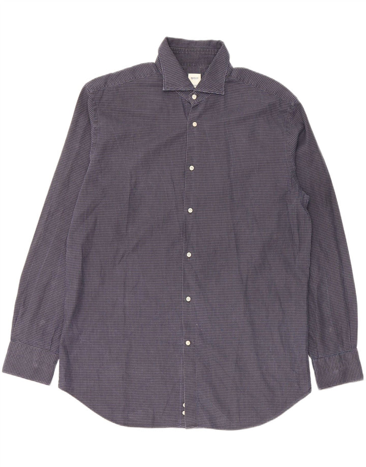BOOGIE Mens Milano Custom Fit Shirt 2XL Navy Blue Houndstooth Cotton