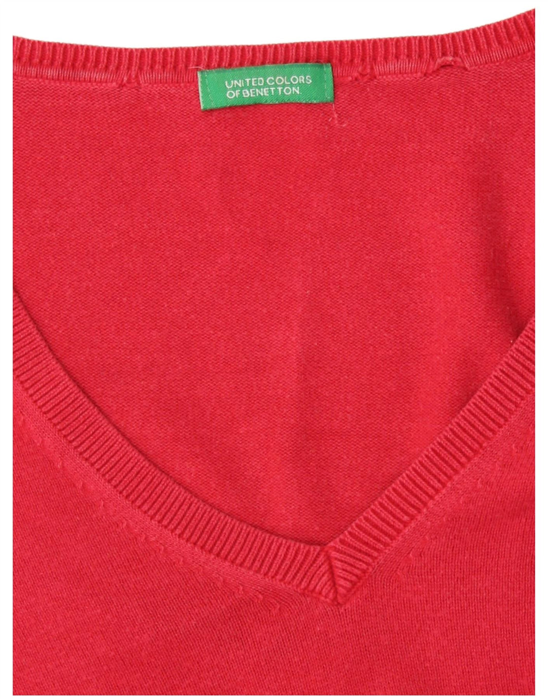 Benetton Pull col V pour femme UK 12 Rouge moyen