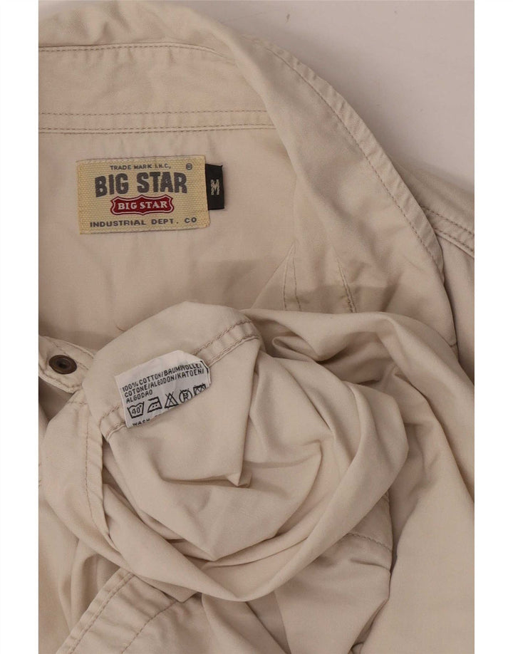 Big Star Mens Western Shirt Medium Beige Cotton