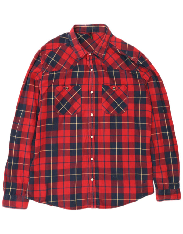 Benetton Mens Flannel Shirt Large Red Check