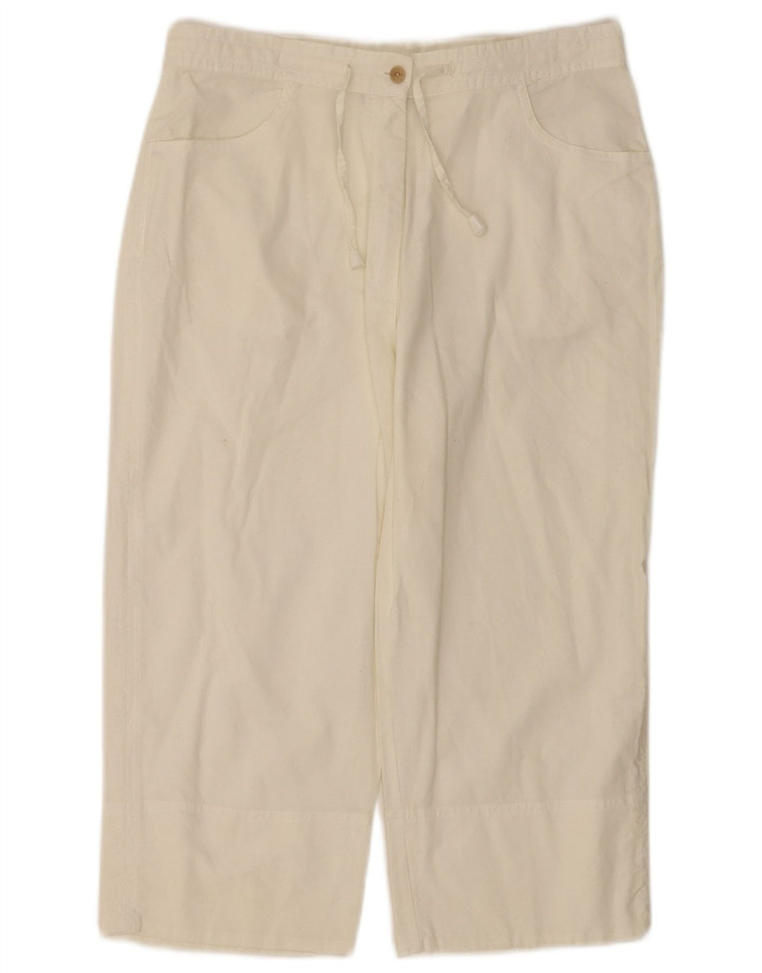 VINTAGE Womens Straight Capri Trousers Medium W28 L18 White Cotton