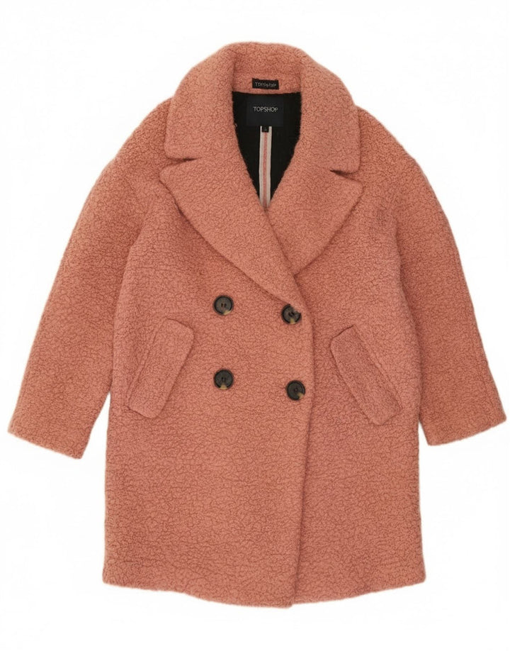 Topshop Womens Oversized Double Breasted Coat UK 10 Small Pink Wool