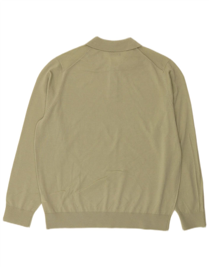 Massimo Dutti Mens Polo Neck Jumper Sweater XL Green Wool