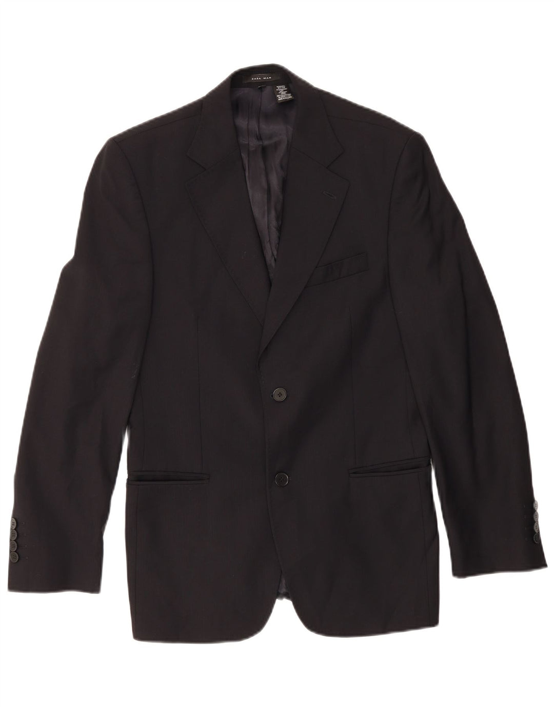 Zara Mens 2 Button Blazer Jacket EU 46 Small Navy Blue Wool