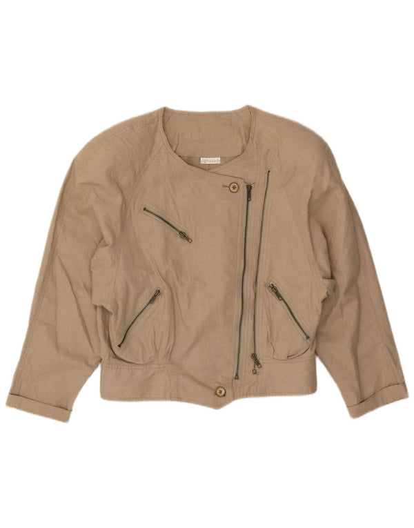 Vintage Womens Bomber Jacket IT 44 Medium Beige Linen Biker