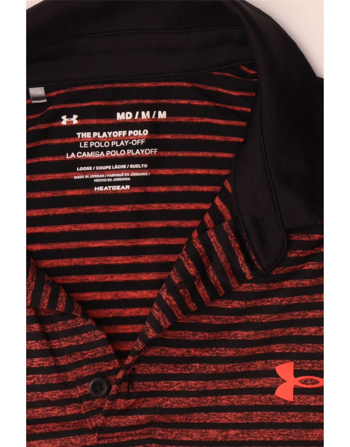 Under Armour Mens Heat Gear Polo Shirt Medium Orange Striped Polyester