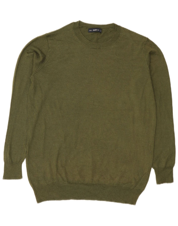 Damski sweter Zara z okrągłym dekoltem, UK 14, średni, khaki, poliester