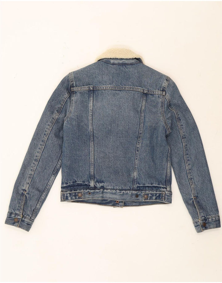 Levi's Womens Denim Sherpa Jacket UK 6 XS Blue Cotton
