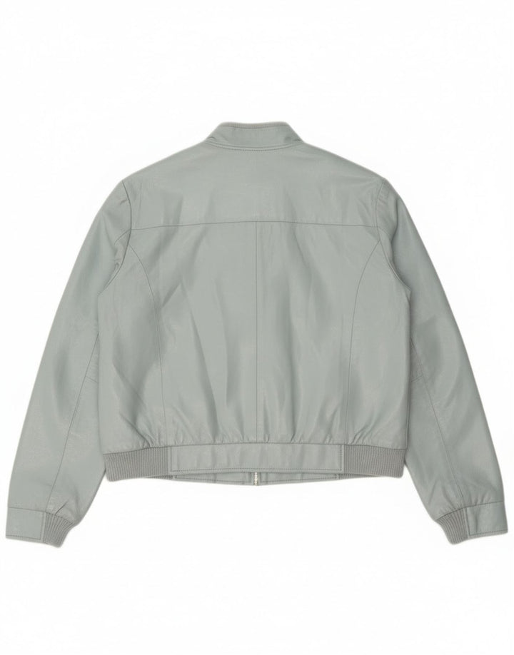 Vintage Dame Crop Faux Læder Bomber Jacket IT 44 Medium Blue