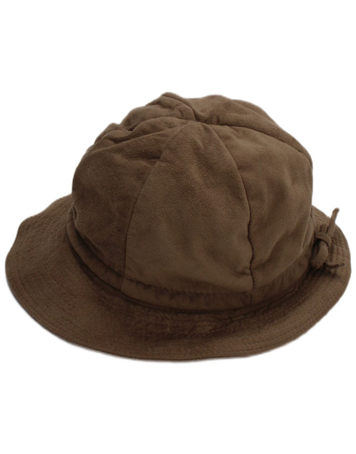 Vintage Womens Faux Suede Bucket Hat One Size Beige Polyester