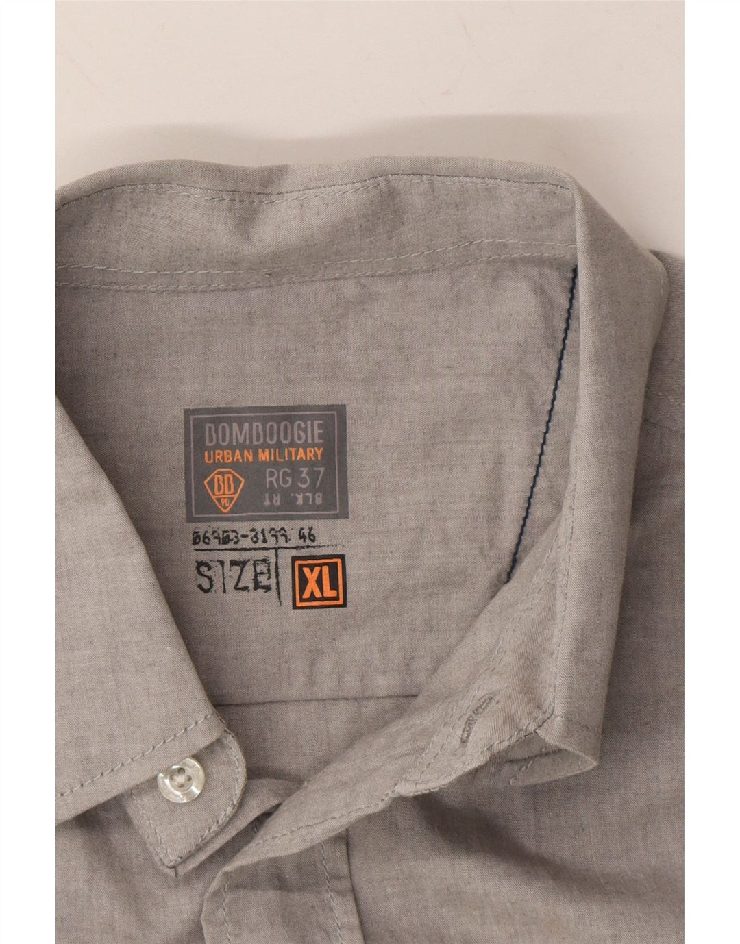 BOMBOOGIE Mens Short Sleeve Shirt XL Grey Cotton Vintage Bomboogie and Second-Hand Bomboogie from Messina Hembry 